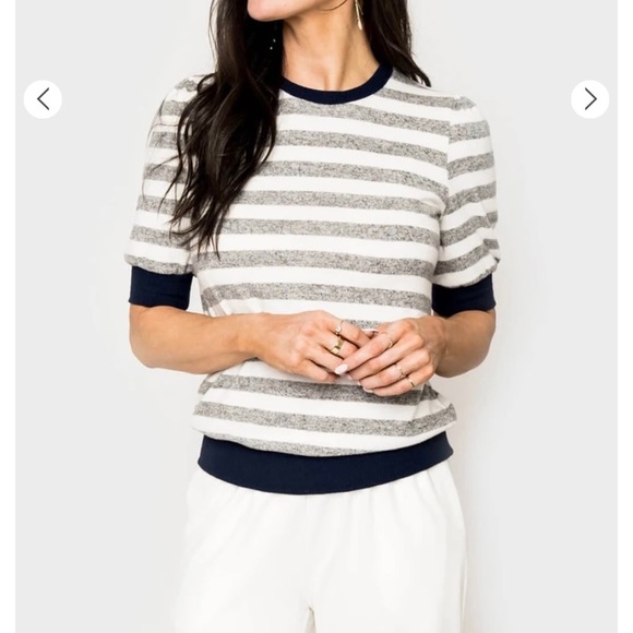 Gray / White stripe w/ Navy shirt sleeve sweater - Picture 1 of 5